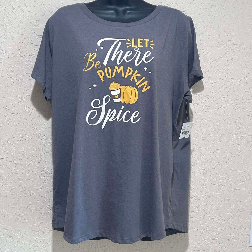NEW Women's Size 2X "Let There Be Pumpkin Spice" Adiva Thanksgiving Shirt Gray - Picture 2 of 7